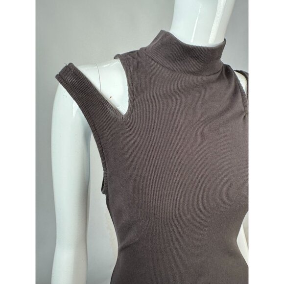 Free People Brown Ribbed LG Cold Shoulder Bodysuit With Mock Neck By Intimately - Picture 15 of 16